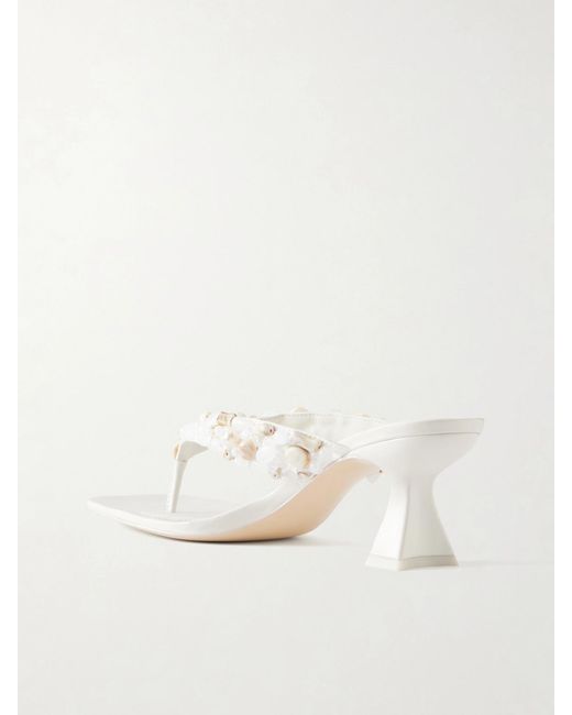 Cult Gaia Natural Abi Bead-Embellished Leather Thong Sandals