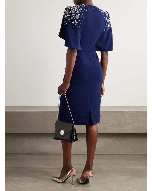 Jenny Packham Blue Jupiter Embellished Crepe Midi Dress