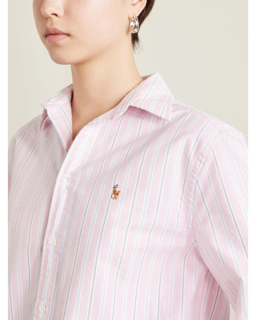 Polo Ralph Lauren Pink Embroidered Striped Oxford Cotton Shirt