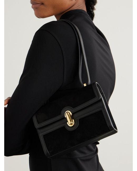SAVETTE Black Symmetry 19 Schultertasche Aus Veloursleder Mit Lederbesätzen