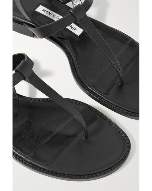 Manolo Blahnik Black Hata Leather Slingback Sandals