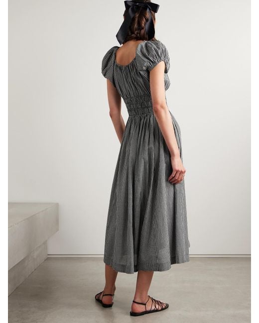 Doen Quinn Tie-Detailed Shirred Gingham Organic Cotton-Poplin Midi Dress in Gray | Lyst Doen Quinn Tie-Detailed Shirred Gingham Organic Cotton-Poplin Midi Dress in Gray | Lyst