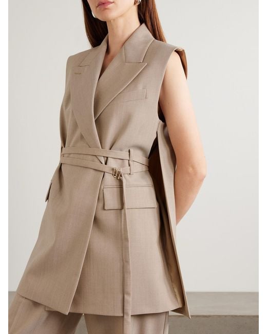 Sportmax Natural Oversized Belted Grain De Poudre Wool Vest