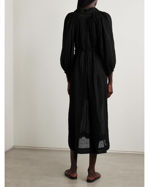 Lisa Marie Fernandez Black Poet Midikleid Aus Gaze Aus Einer Leinenmischung