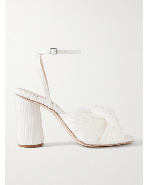 Loeffler Randall Natural Camellia Bow-Embellished Plissé-Organza Sandals