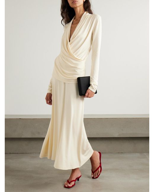 Totême  Natural Wrap-Effect Draped Stretch-Jersey Top