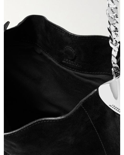 Isabel Marant Black Oskan Leather-Trimmed Tasseled Studded Suede Shoulder Bag