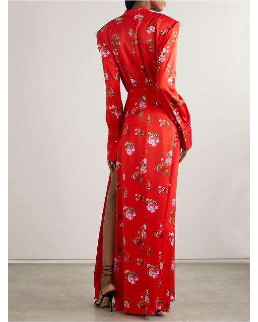 Magda Butrym Gathered Floral-Print Silk Maxi Dress