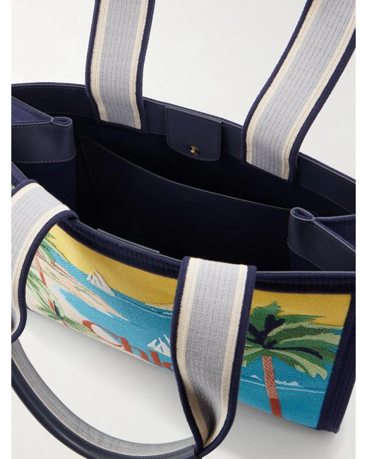 Chloé Blue Printed Leather-Trimmed Canvas Shoulder Bag