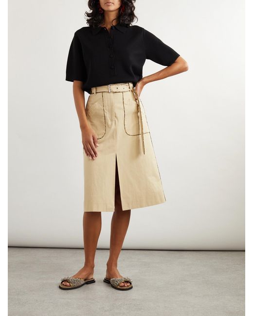 Dries Van Noten Natural Belted Cotton-Canvas Midi Skirt