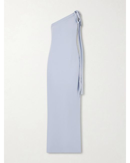 BERNADETTE White Alexander One-Shoulder Bow-Detailed Crepe Gown