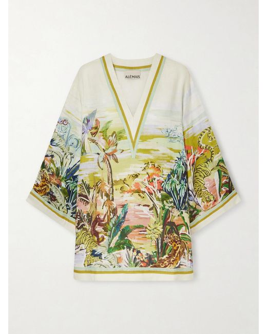 ALÉMAIS Metallic Jungle Boogie Printed Linen Mini Dress