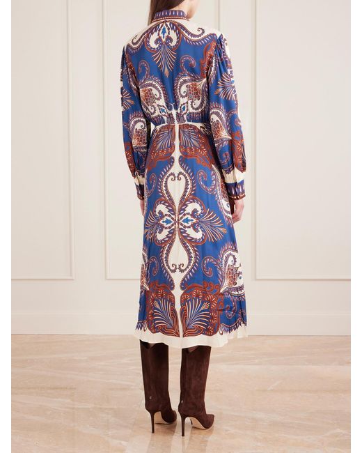 Farm Rio Blue Arabesque Belted Printed Lenzing Ecovero Midi Shirt Dress