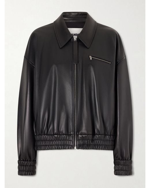Jil Sander Black Leather Bomber Jacket