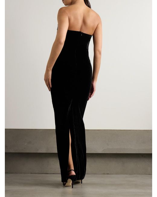 Roland Mouret Black Strapless Satin-Trimmed Velvet Gown