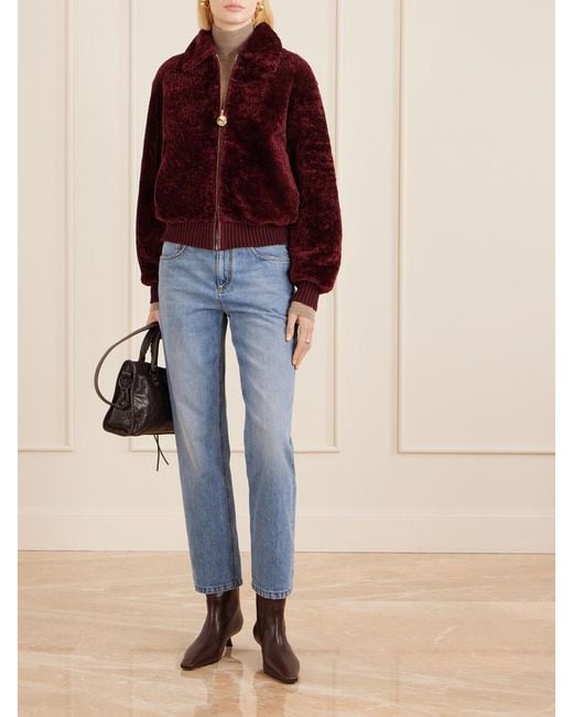 Joseph Red Shearling Bomber Jacket