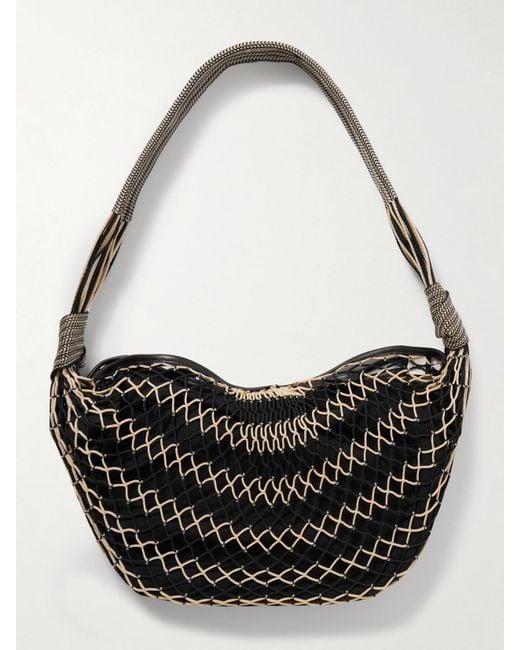 Lemaire Black Croissant Schultertasche Aus Netzmaterial Mit Lederbesätzen