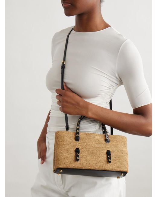 Alaïa Natural Mena E/W Medium Eyelet-Embellished Leather-Trimmed Raffia Tote