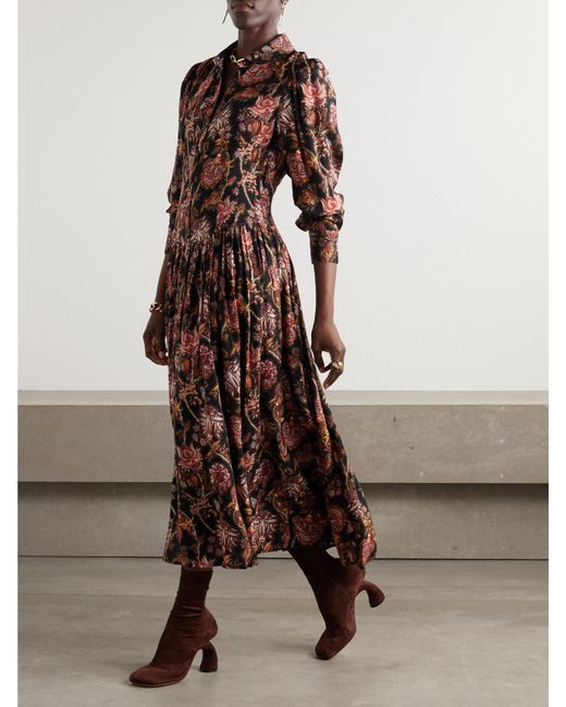 Ulla Johnson Multicolor Celia Pleated Paisley-Print Wool-Blend Twill Midi Dress