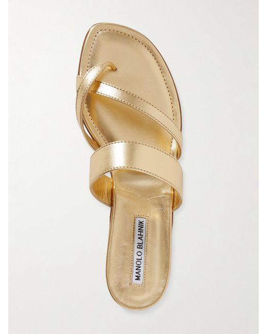 Manolo Blahnik Natural Susa Metallic Leather Sandals