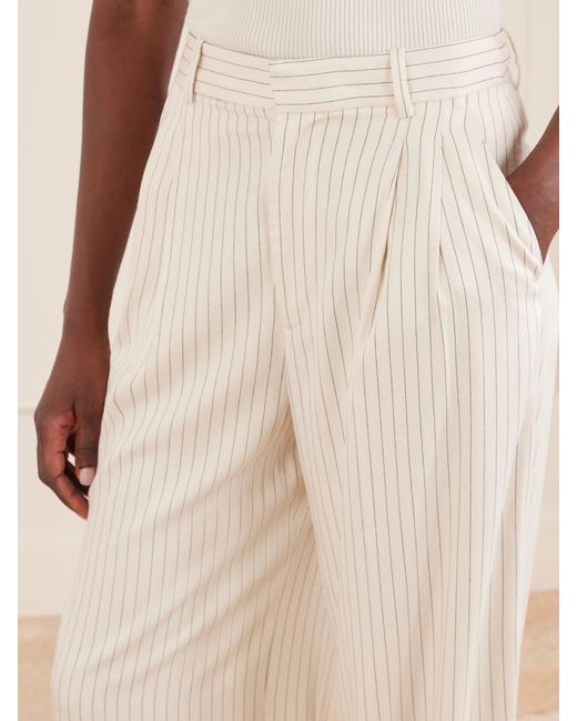 FRAME White Avenue Pleated Striped Woven Wide-Leg Pants