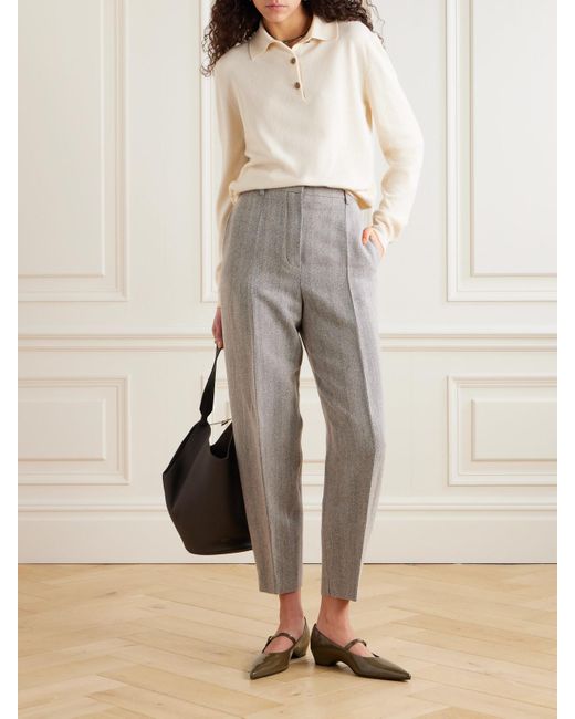 Loro Piana Gray Dan Cropped Linen, Wool And Cashmere-Blend Tapered Pants