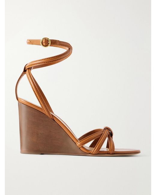 Gianvito Rossi Brown 85 Leather Wooden Wedge Sandals