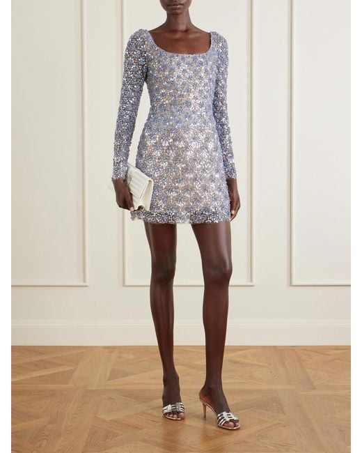 Oscar de la Renta Blue Crystal-Embellished Mini Dress