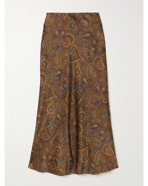 Veronica Beard Brown Clover Paisley-Print Silk-Blend Satin Midi Skirt