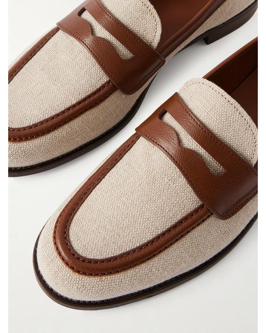 Church's Natural Heswall 2 Leather-Trimmed Canvas Penny Loafers