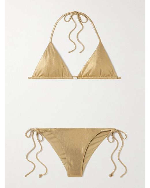 SARA CRISTINA Natural Pearl-Embellished Metallic Triangle Bikini