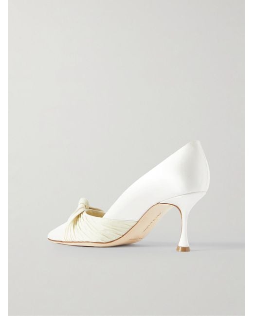 Manolo Blahnik Natural Terka 70 Bow-embellished Silk-trimmed Satin Pumps