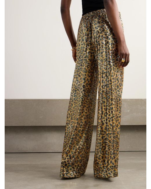 AZ FACTORY Natural Idril Leopard-Print Sequined Crepe Wide-Leg Pants