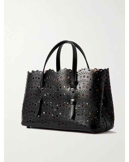 Alaïa Black Mena 25 E/W Medium Laser-Cut Leather Tote