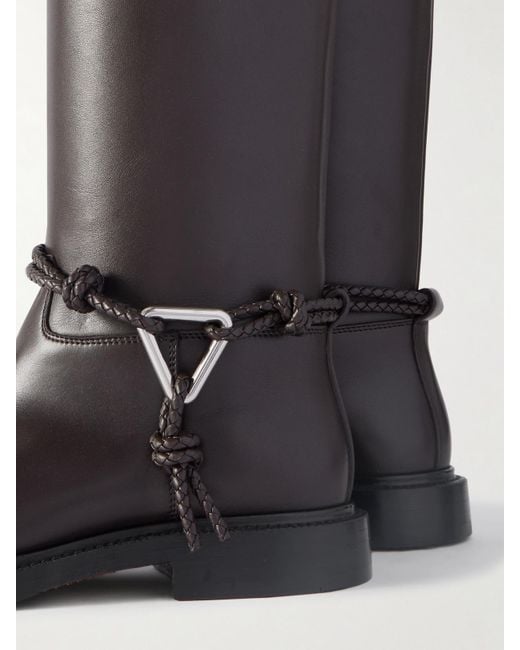 Bottega Veneta Black James Intrecciato-Trimmed Leather Knee Boots