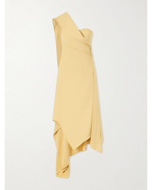 Marmar Halim Metallic Asymmetric Draped Crepe Midi Dress