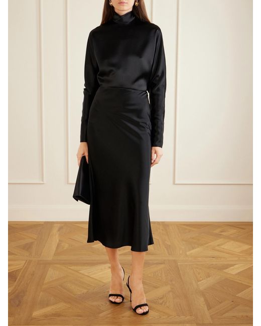 Galvan Black Valetta Satin Midi Skirt