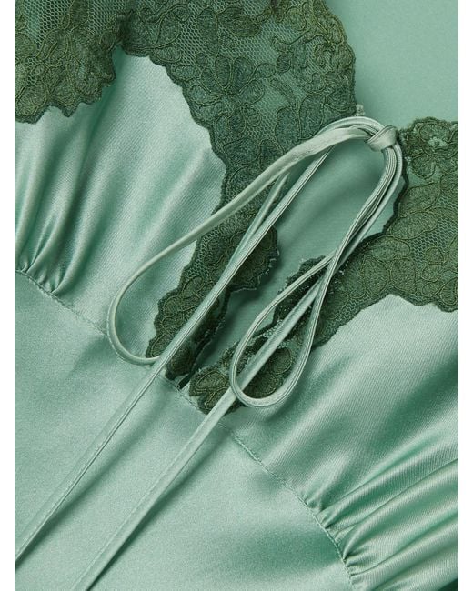Chlo Lace-Trimmed Silk-Satin Gown in Green | Lyst