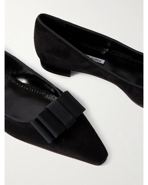 Manolo Blahnik Black Reador 10 Bow-Detailed Suede Point-Toe Flats