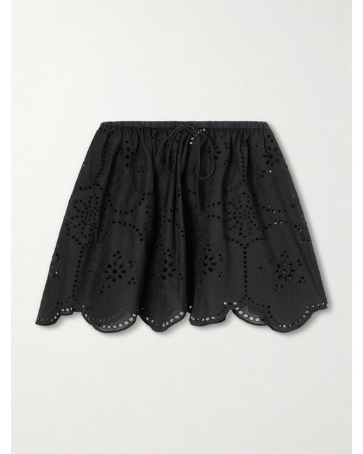 Matteau Black Scalloped Broderie Anglaise-Trimmed Cotton Mini Skirt