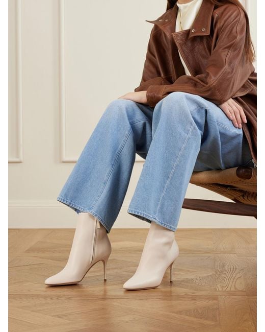 Manolo Blahnik Natural Insopo 90 Leather Ankle Boots