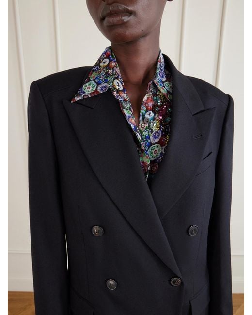 Dries Van Noten Blue Double-Breasted Wool Coat