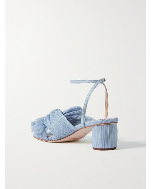 Loeffler Randall Blue Dahlia Leather-Like Trimmed Plissé-Organza Sandals