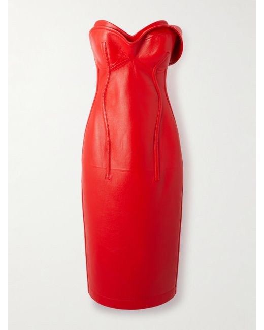 Bottega Veneta Strapless Layered Leather Midi Dress