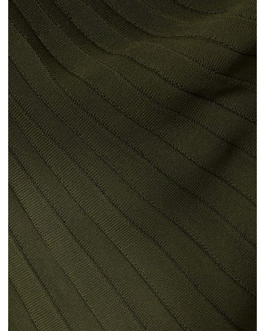 Alaïa Green Pleated Pointelle-Trimmed Ribbed-Knit Midi Dress