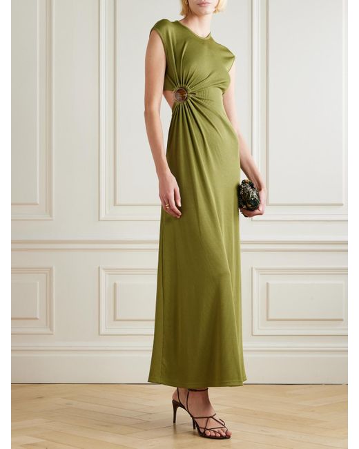 Christopher Esber Green Cutout Embellished Ribbed-Jersey Maxi Dress