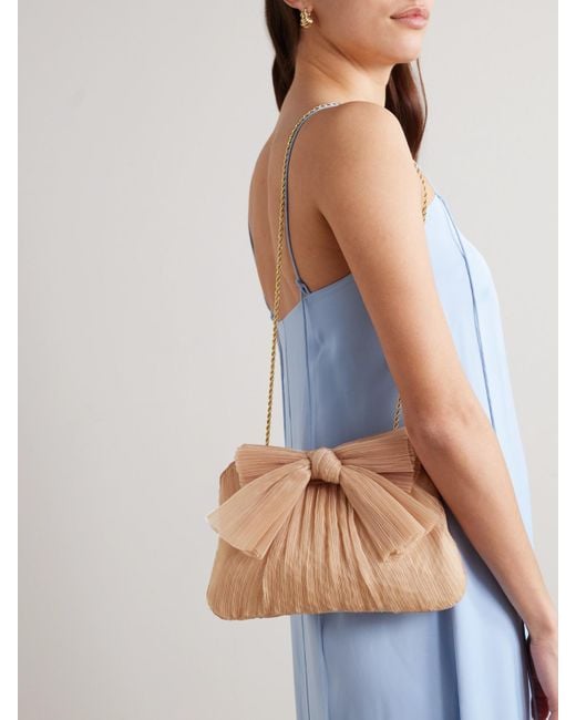 Loeffler Randall Natural Rayne Bow-Embellished Plissé-Organza Clutch