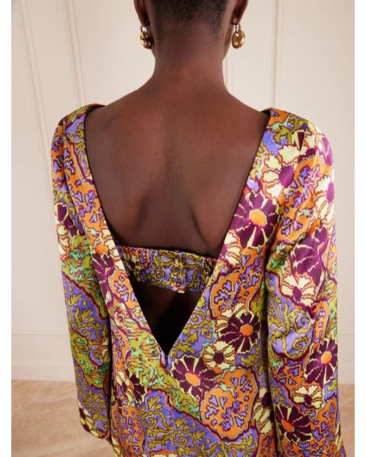 ALÉMAIS Multicolor Floral-Print Fringed Satin Mini Dress
