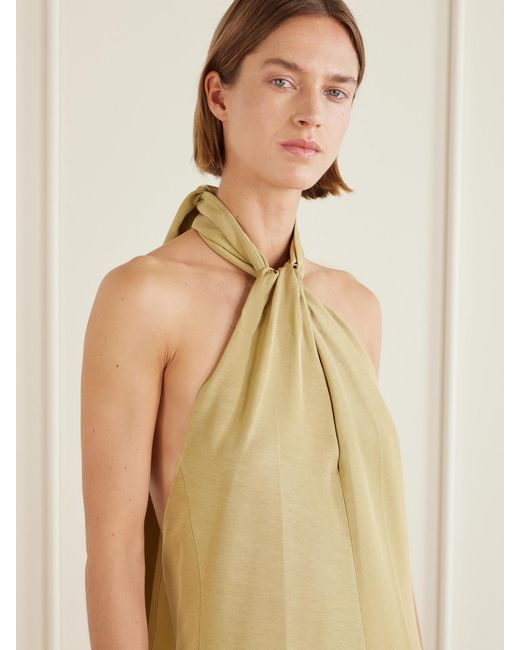 Totême  Yellow Scarf-Detailed Woven Halterneck Midi Dress