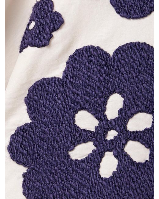 Sea Blue Catrine Tie-Front Scalloped Appliquéd Cotton-Voile Blouse